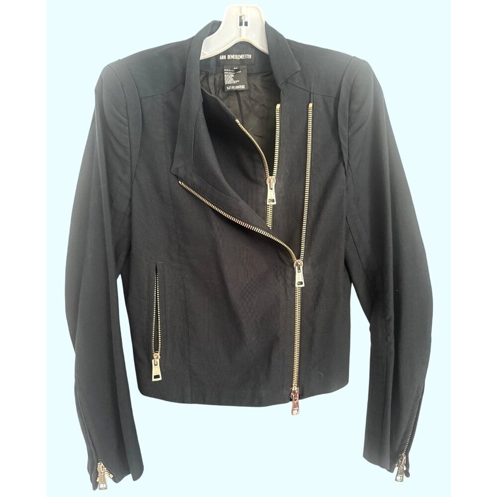 Ann Demeulemeester Women's Black Moto Jacket Zipper Biker Size 36 small SM